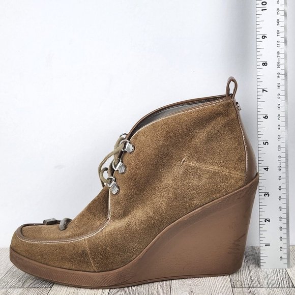 Calvin Klein Penelope Wedge Booties Womens Size 8.5M Tan Suede Lace-Up Ankle - Picture 9 of 16